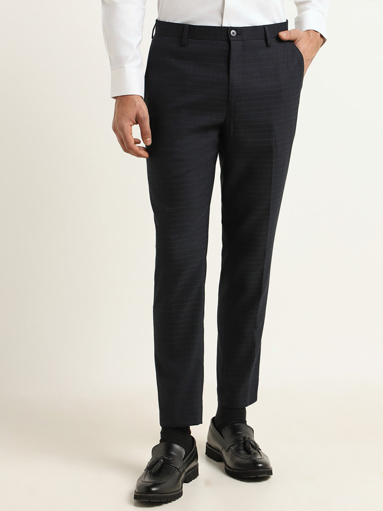 WES Formals by Westside Navy Blue Slim Fit Trousers